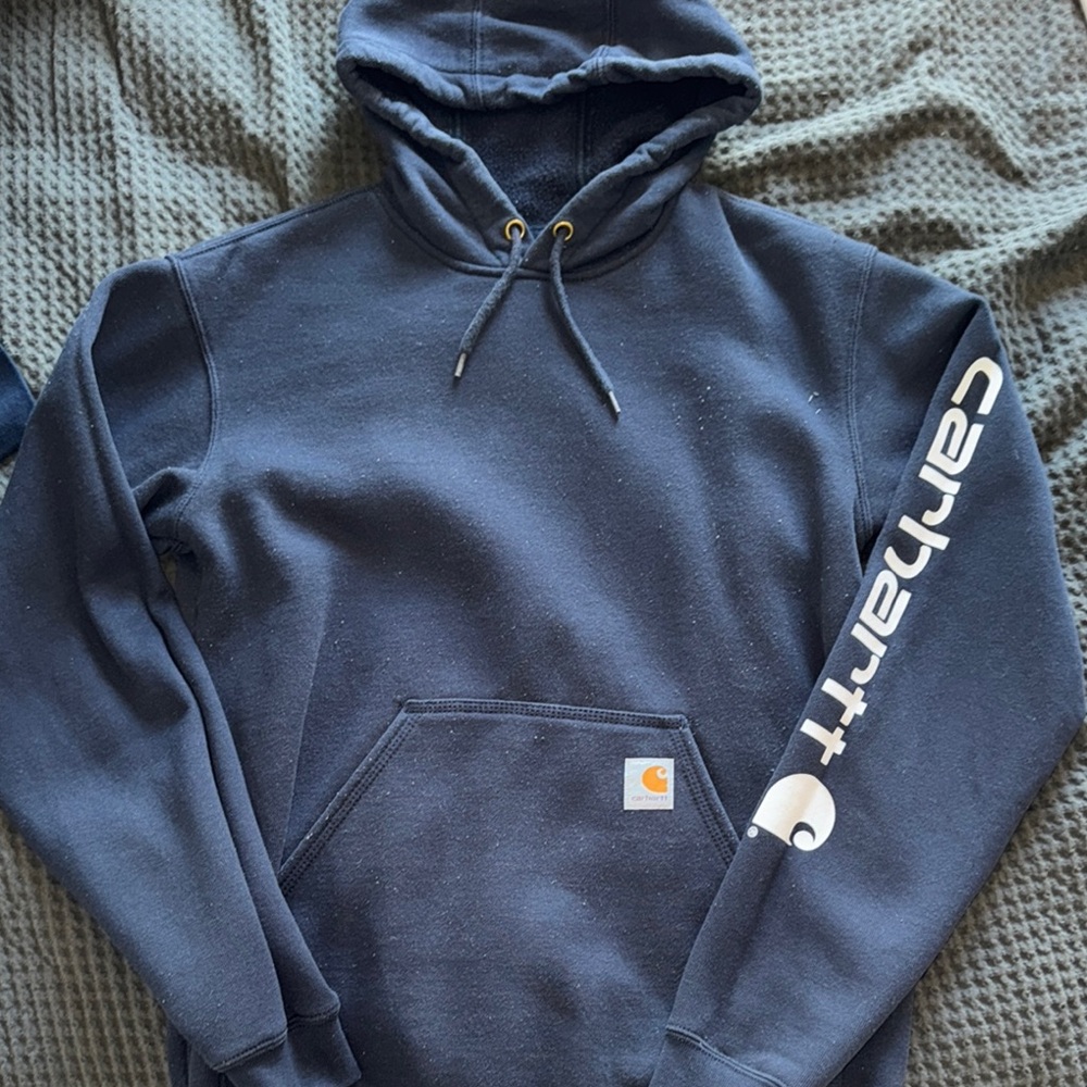 Carhartt Navy Men's Hoodie with Logo Sleeve